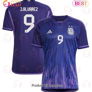 Argentina National Team 2022 23 Qatar World Cup Julian Alvarez #9 Away Women Jersey Argentina National Team 2022 23 Qatar World Cup Julian Alvarez #9 Away Women Jersey
