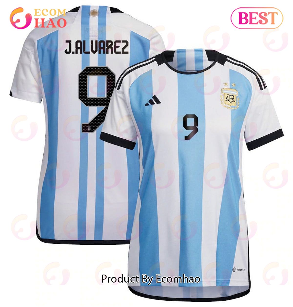 Argentina National Team 2022 23 Qatar World Cup Julian Alvarez #9 Home Women Jersey