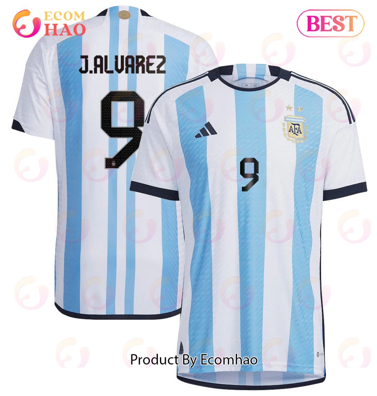 Argentina National Team 2022 23 Qatar World Cup Julian Alvarez #9 White Home Men Jersey New