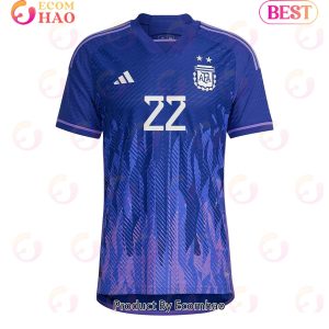 Argentina National Team 2022 23 Qatar World Cup Lautaro Martinez #22 Away Men Jersey