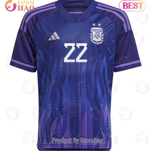 Argentina National Team 2022 23 Qatar World Cup Lautaro Martinez #22 Away Youth Jersey Dark Blue, Light Purple
