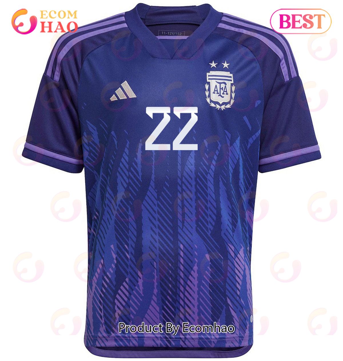 Argentina National Team 2022 23 Qatar World Cup Lautaro Martinez #22 Away Youth Jersey Dark Blue, Light Purple