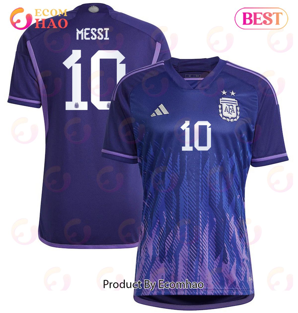 Argentina National Team 2022 23 Qatar World Cup Lionel Messi #10 Away Women Jersey Dark Blue, Light Purple