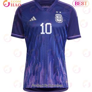 Argentina National Team 2022 23 Qatar World Cup Lionel Messi #10 Away Women Jersey Dark Blue, Light Purple