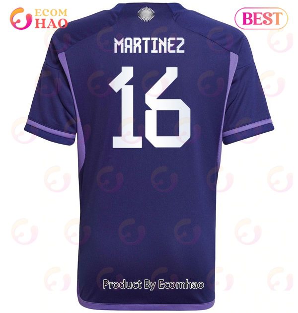 Argentina National Team 2022 23 Qatar World Cup Lisandro Martinez #16 Away Youth Jersey Dark Blue, Light Purple