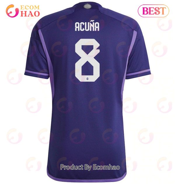 Argentina National Team 2022 23 Qatar World Cup Marcos Acuna #8 Away Women Jersey
