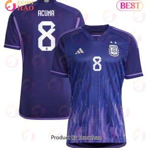 Argentina National Team 2022 23 Qatar World Cup Marcos Acunaa #8 Away Women Jersey Dark Blue, Light Purple
