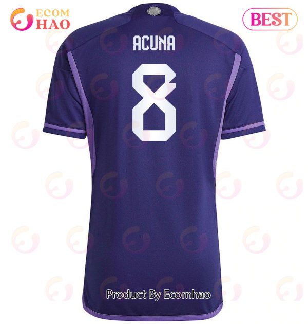 Argentina National Team 2022 23 Qatar World Cup Marcos Acunaa #8 Away Women Jersey Dark Blue, Light Purple