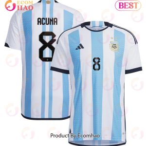 Argentina National Team 2022 23 Qatar World Cup Marcos Acunaa #8 White Home Men Jersey New