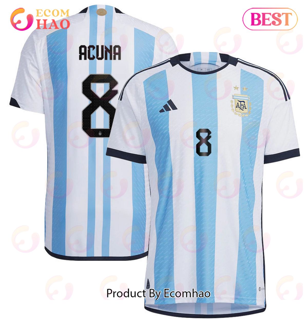 Argentina National Team 2022 23 Qatar World Cup Marcos Acunaa #8 White Home Men Jersey New