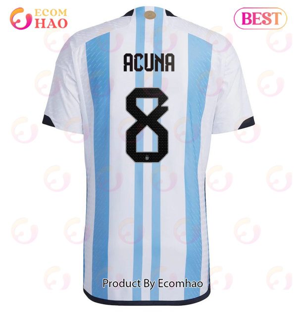 Argentina National Team 2022 23 Qatar World Cup Marcos Acunaa #8 White Home Men Jersey New