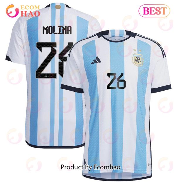 Argentina National Team 2022 23 Qatar World Cup Nahuel Molina #26 White Home Men Jersey New