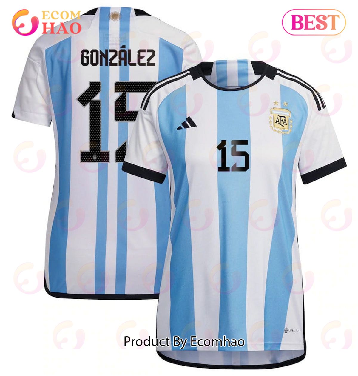 Argentina National Team 2022 23 Qatar World Cup Nicolas Gonzalez #15 Home Women Jersey