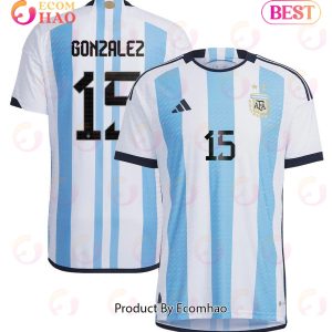 Argentina National Team 2022 23 Qatar World Cup Nicolas Gonzalez #15 White Home Men Jersey New