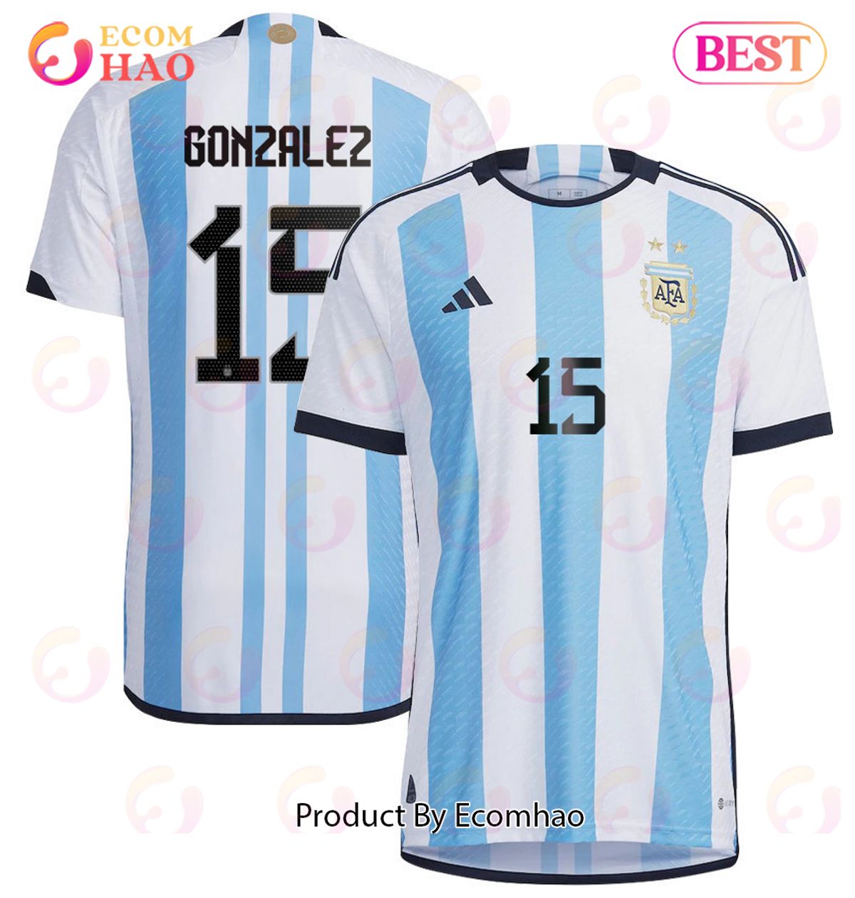 Argentina National Team 2022 23 Qatar World Cup Nicolas Gonzalez #15 White Home Men Jersey New