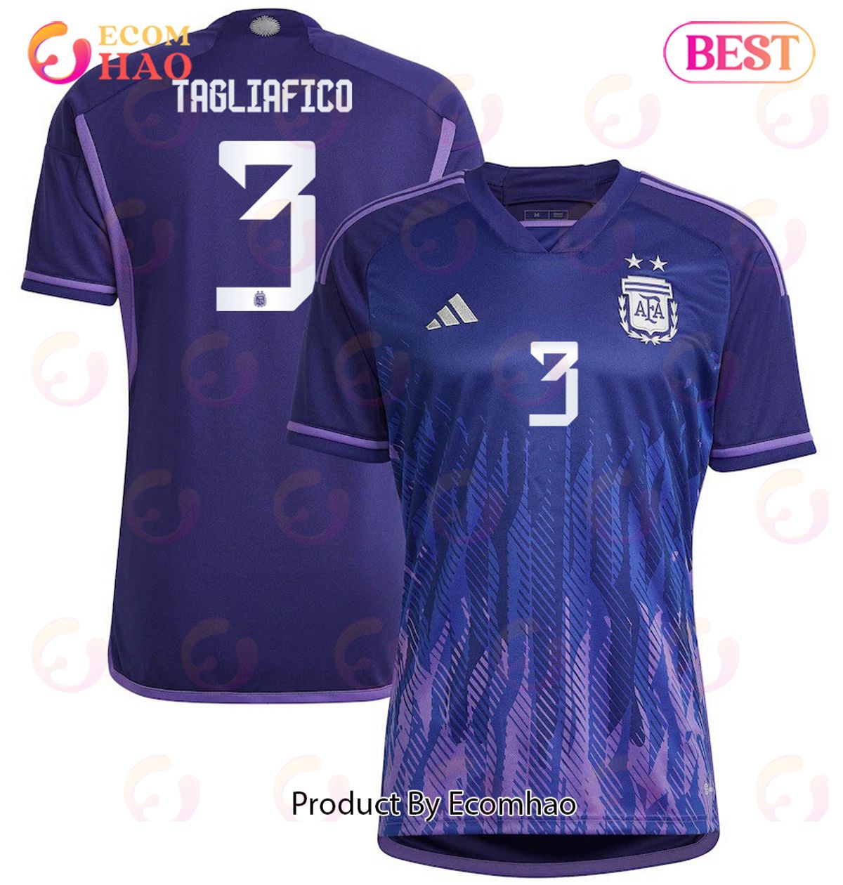 Argentina National Team 2022 23 Qatar World Cup Nicolas Tagliafico #3 Away Women Jersey Dark Blue, Light Purple