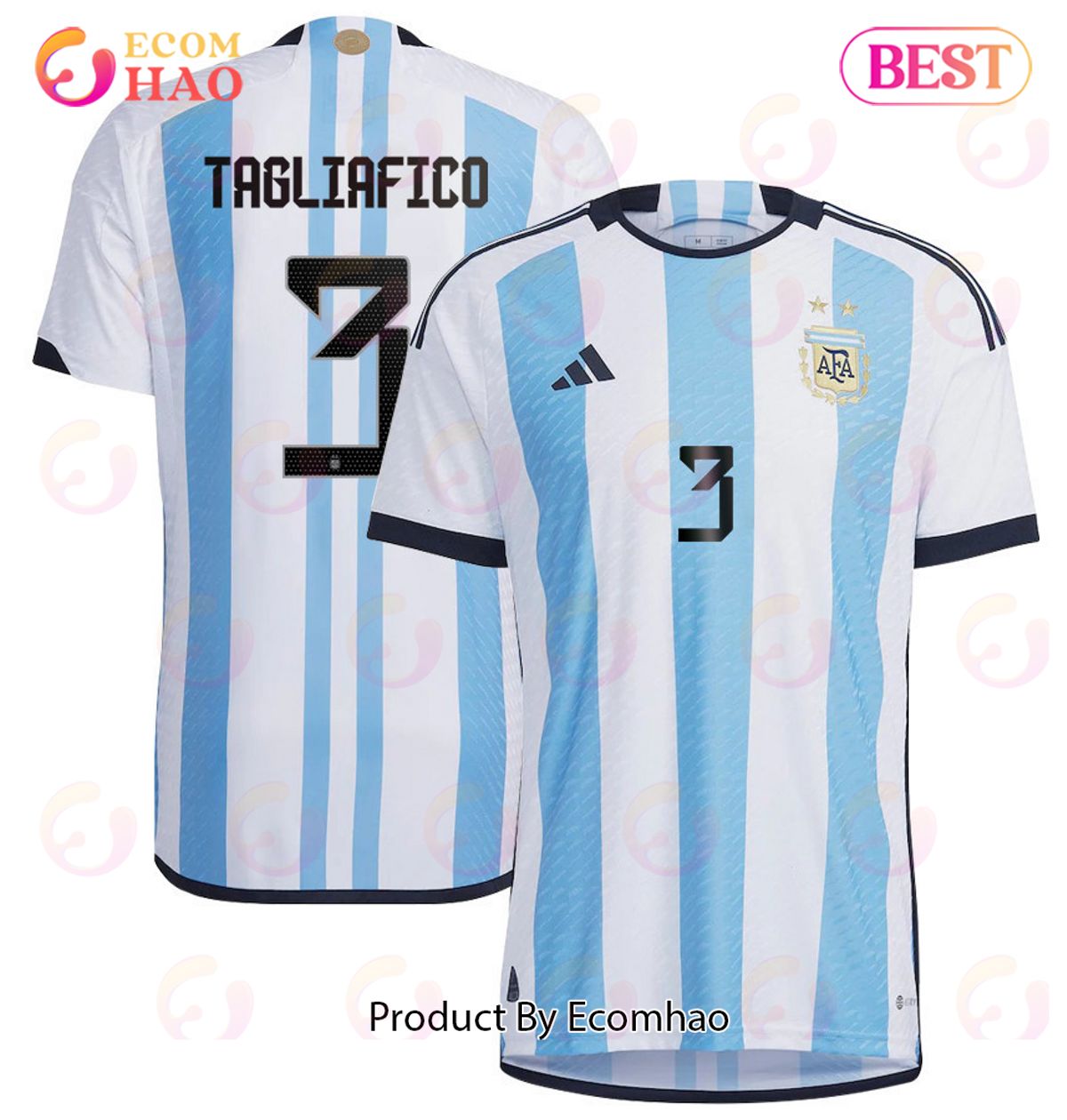 Argentina National Team 2022 23 Qatar World Cup Nicolas Tagliafico #3 White Home Men Jersey New