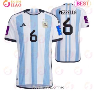 Argentina National Team 2022 23 Qatar World Cup Patch German Pezzella #6 Home Men Jersey