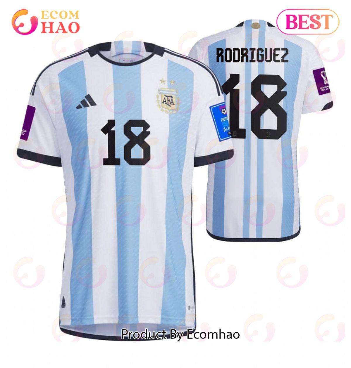 Argentina National Team 2022 23 Qatar World Cup Patch Guido Rodriguez #18 Home Men Jersey