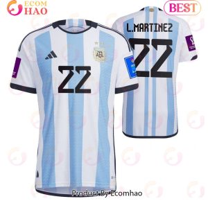 Argentina National Team 2022 23 Qatar World Cup Patch Lautaro Martinez #22 Home Men Jersey