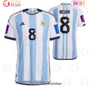 Argentina National Team 2022 23 Qatar World Cup Patch Marcos Acunaa #8 Home Men Jersey