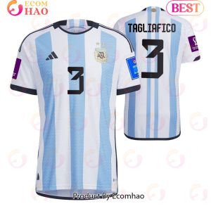 Argentina National Team 2022 23 Qatar World Cup Patch Nicolas Tagliafico #3 Home Men Jersey
