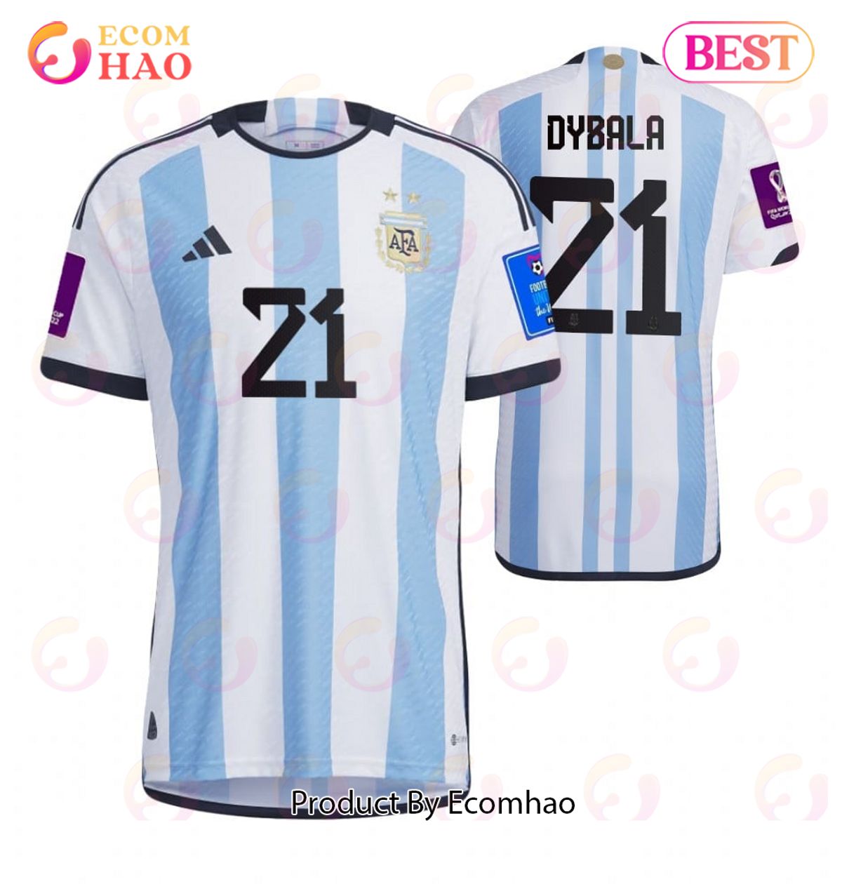 Argentina National Team 2022 23 Qatar World Cup Patch Paulo Dybala #21 Home Men Jersey