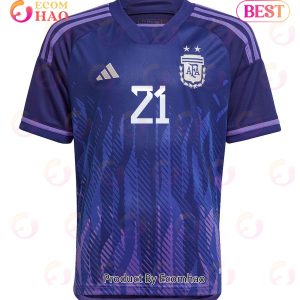 Argentina National Team 2022 23 Qatar World Cup Paulo Dybala #21 Away Youth Jersey Dark Blue, Light Purple