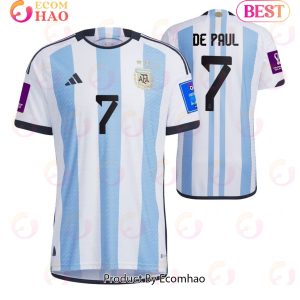 Argentina National Team 2022 23 Qatar World Cup Rodrigo De Paul #7 White Home Men Jersey New
