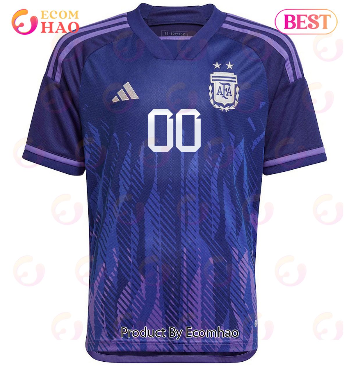 Argentina National Team 2022 Qatar World Cup Custom #00 Away Youth Jersey Dark Blue, Light Purple