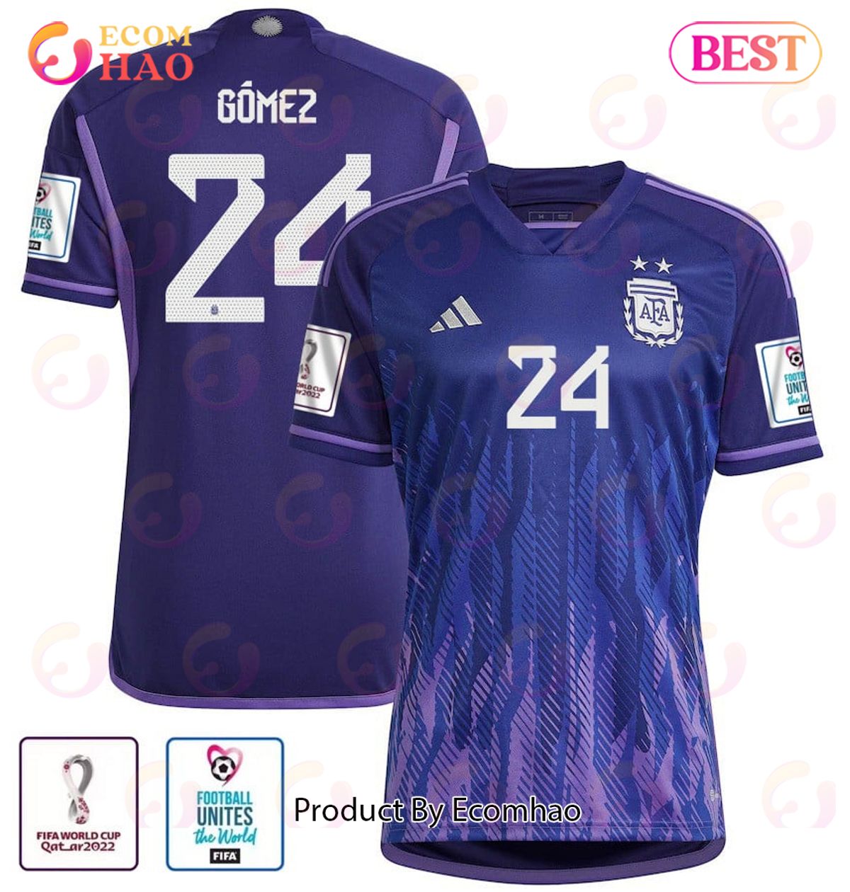 Argentina National Team FIFA World Cup Qatar 2022 Patch Alejandro Gomez #24 Away Women Jersey