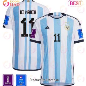 Argentina National Team FIFA World Cup Qatar 2022 Patch Angel Di Maria #11 Home Men Jersey
