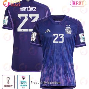 Argentina National Team FIFA World Cup Qatar 2022 Patch Emiliano Martinez #23 Away Women Jersey