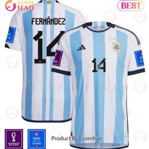 Argentina National Team FIFA World Cup Qatar 2022 Patch Enzo Fernandez #14 Home Men Jersey