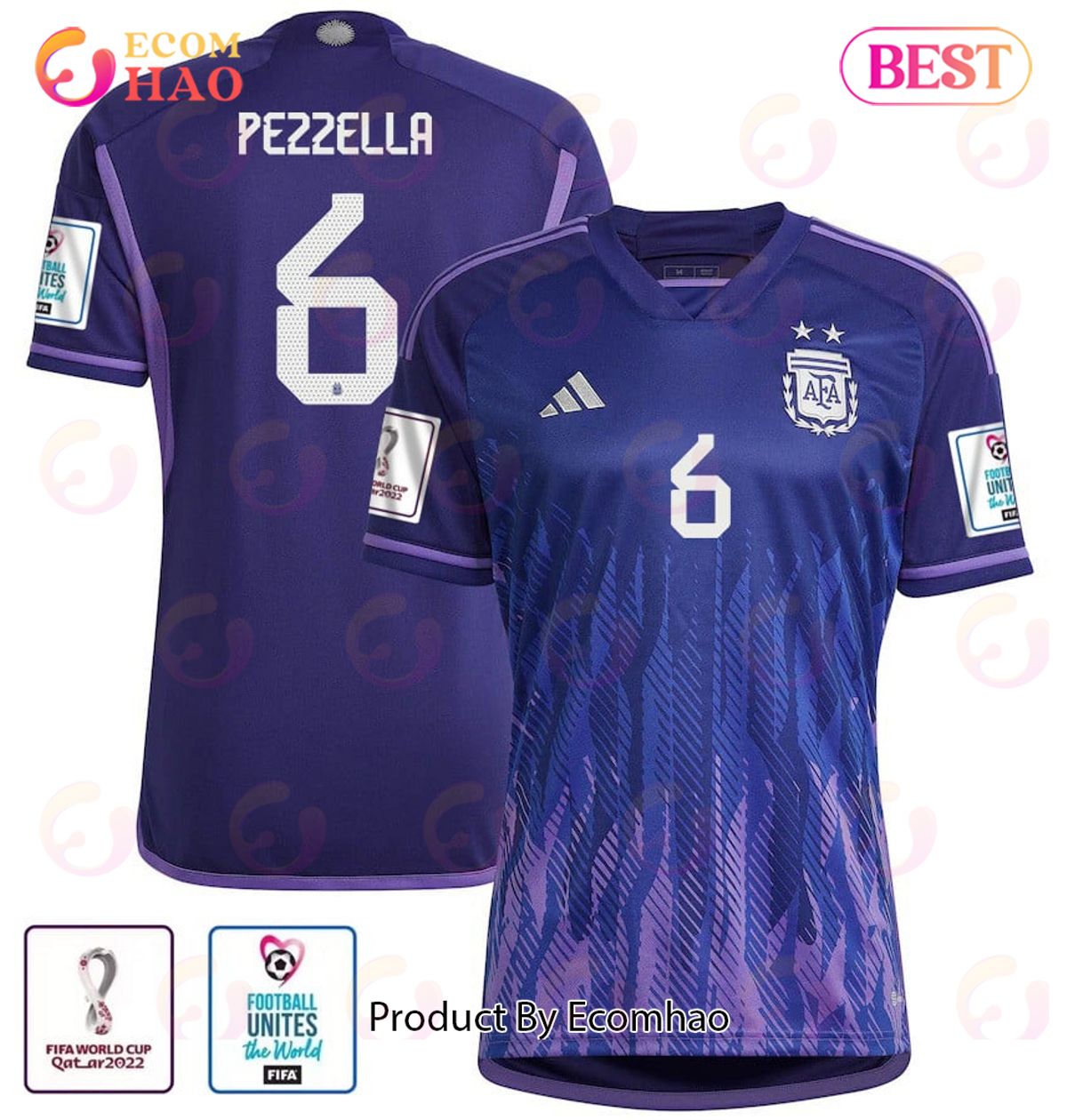 Argentina National Team FIFA World Cup Qatar 2022 Patch German Pezzella #6 Away Women Jersey