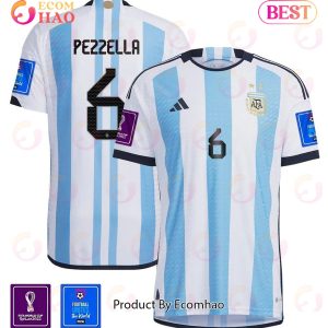 Argentina National Team FIFA World Cup Qatar 2022 Patch German Pezzella #6 Home Men Jersey