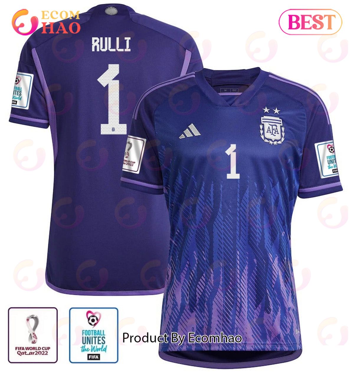 Argentina National Team FIFA World Cup Qatar 2022 Patch Geronimo Rulli #1 Away Women Jersey