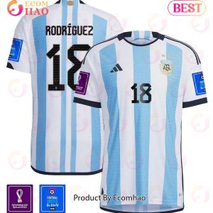 Argentina National Team FIFA World Cup Qatar 2022 Patch Guido Rodriguez #18 Home Men Jersey