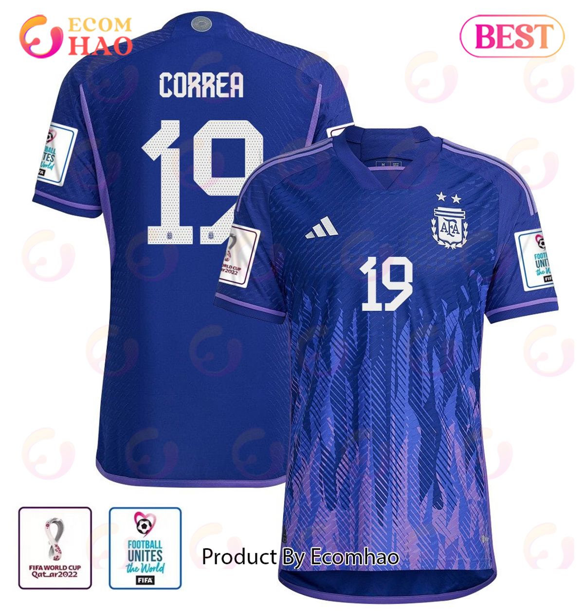 Argentina National Team FIFA World Cup Qatar 2022 Patch Joaquin Correa #19 Away Men Jersey