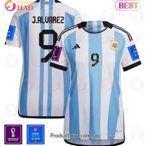 Argentina National Team FIFA World Cup Qatar 2022 Patch Julian Alvarez #9 Home Women Jersey