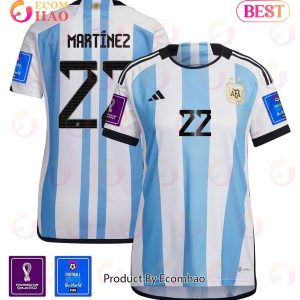 Argentina National Team FIFA World Cup Qatar 2022 Patch Lautaro Martinez #22 Home Women Jersey