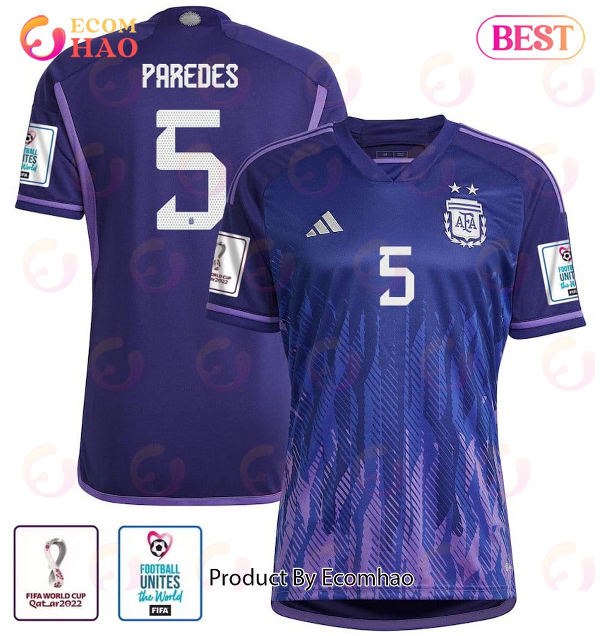 Argentina National Team FIFA World Cup Qatar 2022 Patch Leandro Paredes #5 Away Women Jersey