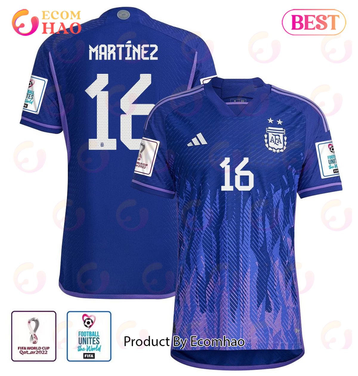 Argentina National Team FIFA World Cup Qatar 2022 Patch Lisandro Martinez #16 Away Men Jersey