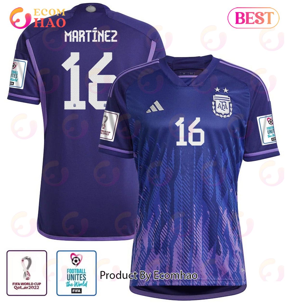 Argentina National Team FIFA World Cup Qatar 2022 Patch Lisandro Martinez #16 Away Women Jersey