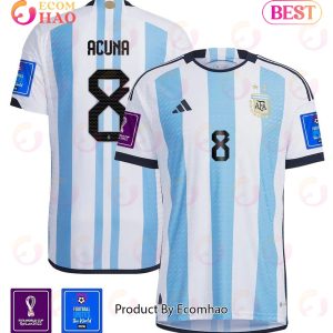 Argentina National Team FIFA World Cup Qatar 2022 Patch Marcos Acuna #8 Home Men Jersey