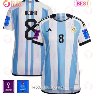 Argentina National Team FIFA World Cup Qatar 2022 Patch Marcos Acuna #8 Home Women Jersey