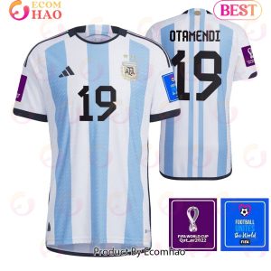 Argentina National Team FIFA World Cup Qatar 2022 Patch Nicolas Otamendi #19 Home Men Jersey