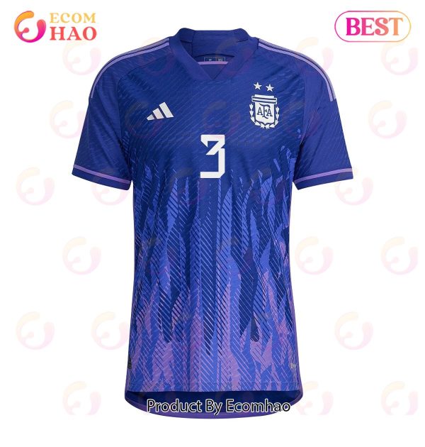 Argentina National Team FIFA World Cup Qatar 2022 Patch Nicolas Tagliafico #3 Away Men Jersey