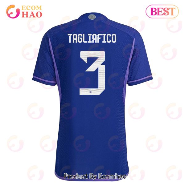 Argentina National Team FIFA World Cup Qatar 2022 Patch Nicolas Tagliafico #3 Away Men Jersey