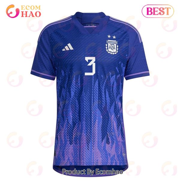 Argentina National Team FIFA World Cup Qatar 2022 Patch Nicolas Tagliafico #3 Away Men Jersey